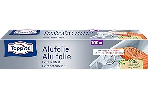 ‎TOPPITS Toppits Alufolie - 1 x 100 m, Extra reißfest, Ideal zum Kochen, Grillen & Frischhalten, Premium Qualität für Haushalt und Gastronomie