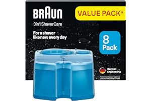 Braun 3in1 ShaverCare, Recharges 3-en-1, Originales, Pour Station SmartCare, Nettoie 10x Mieux Que L’eau, Formule Avec Un Parfum Frais De Citron, Pour Un Nettoyage Hygiénique Des Rasoirs, Pack De 8