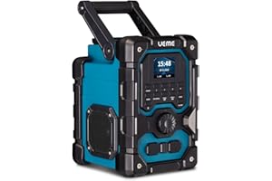 UEME 16W DAB/DAB+ FM Cordless Site Radio, Bluetooth, Rechargeable Battery, AUX, USB Phone Charging, 3 Pin Plug, Blue