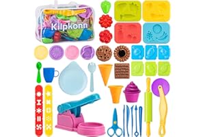 KILPKONN Dough Tools for Kids, 40Pcs Dough Sets Accessories, Dough Molds Scissors Rolling Pin with Storage Bag, Kids Art Clay Dough Gift for Toddlers Boys Girls