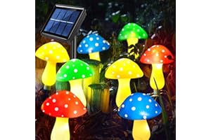 Abkshine Set of 8 Solar Mushroom Lights Outdoor Garden, Waterproof Decorative Garden Ornaments for Yard, Lawn, Pathway, Christmas, Walkway, Fence Decorations(LED Mushrooms, Multi-Coloured)