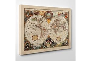 CONKREA Quadro su Tela - INTELAIATO - Antica Mappa 1646 Mondo - World Map - Cartina Geografica - 30x40cm - Spessore 2cm