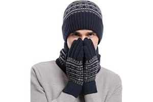 KRUIHAN Conjunto Bufanda y Gorroy y Guantes Hombre,Cálida Bufanda Hombre Gorro Invierno con Forro Polar Guantes TermicosTáctiles,3 Piezas Regalos Ideales para Cumpleaños y Navidad