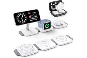 JARGOU Faltbares kabelloses Reiseladegerät, 3 in 1 Apple Ladestation für iPhone iWatch mit Adapter,Wireless Charger für iPhone 16 15 14 13 12 Pro Max Plus