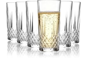 MYKAGS 6 Pack clair 330ml Highball verres pour jus d'eau et de cocktails lave-vaisselle sécuritaire élégant diamant coupe Design parfait pour la maison Restaurants Fêtes
