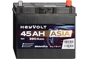 ‎BATTERIE24.DE HeyVolt Asia Autobatterie 12V 45Ah 390A/EN Starterbatterie, absolut wartungsfrei, Pluspol Rechts
