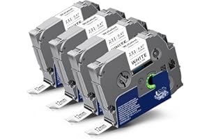 Welabel 4X Compatible Laminated Label Tape for Brother TZe TZe-231 TZe231 Black on White 12mm x 8m 0.47 for Brother P-Touch PT-H100LB, PT-H100R, PT-H101C, PT-H105, PT-H107, PT-H108G, PT-H110, PT-H200