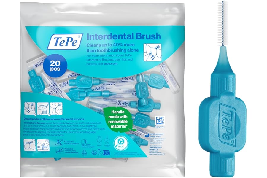 Scovolino TePe, Originale, Blu, 0.6mm/ISO 3, 20pz, rimozione placca, pulizia interdentale efficace, filo dentale, per spazi piccoli
