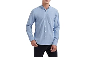 HISDERN Chemise Oxford Homme Manches Longues Chemise Décontractée Coton Chemises Hommes Couleur Unie Business Casual Bouton Shirts avec Poche Regular Fit