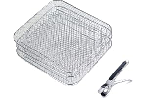 NOUJEN Air Fryer Rack, 3 Stück Quadrat Air Fryer Rack, 304 Edelstahl Heißluftfritteuse Grillrost Kompatibel, Rack FOR Philips, Ninjia, Chefman 5.8Qt Dual Basket Air Fryers