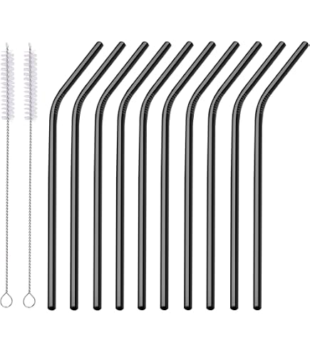 Orrdiffi - 12 Pailles Réutilisables En Inox Colorées - 20,5 Cm Avec 2 Brosses Nettoyage - Pour Cocktails, Smoothies, Boissons Maison