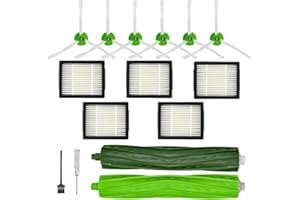 VACESSENTIALS Kit de accesorios para iRobot Roomba Series i/e i7 i7+ i6 i6+ i3 i3+ i8 i8+ i4 i4+ i5 i5+ i2 i2+ i1 i1+ e5 e6 – 1 cepillo de goma, 5 filtros HEPA, 6 cepillos laterales