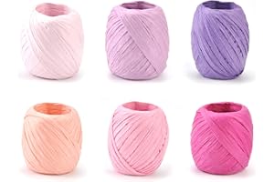 KELEILY Raphia Couleur 6 Rouleaux Ruban de Papier Raphia Emballage Raphia Ficelle Raphia pour Faire Artisanat, Décorations Scrapbooking, Emballage Boîte Cadeau, Tissage, Noël, Fleuriste, 3 cm x 20 m-A