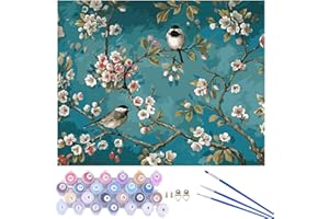 CaptainCrafts Paint by Number DIY Oil Painting Paint by Numbers Kits for Adults Beginner Canvas Acrylic Arts Craft for Home Wall Decor Drawing 16x20 Inch Magpie Love Flowers Two Birds (Frameless)