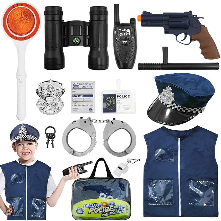 6-teiliges Polizei-Kostümzubehör Set – Mit Handschellen, Abzeichen, Sonnenbrille, Etc. Für Karneval & Cosplay