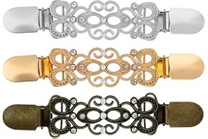 Lusofie 3Pcs Retro Dress Back Cinch Clips Metal Alloy Cardigan Clip Sweater Clip Collar Scarf Clips Women Clips for Clothing, Shawl Clasps, Ladies Dress Chain Cardigan