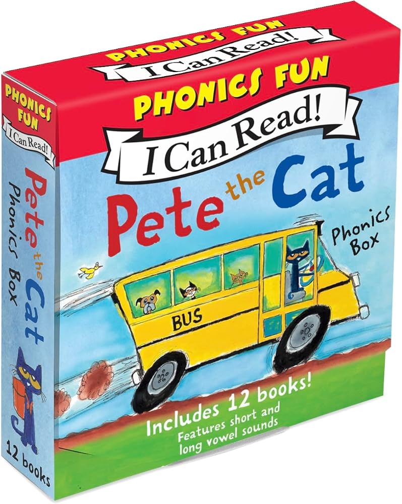 Pete the Cat 12-Book Phonics Fun!: A Box of 12 Mini-Books Featuring Short and Long Vowel Sounds