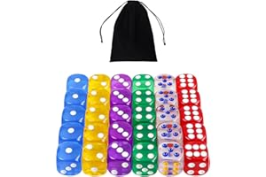 SLAKOZYT Juego de 30 dados transparentes, 6 dados de 18 mm, colores acrílicos, juego de 6 colores para juegos de mesa, juegos de dados, matemáticas de enseñanza