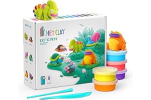 HEY CLAY - 15 Dosen lufttrocknende Knete für Kinder ab 3 Jahren - Kreatives Bastelset - Modelliermasse lufttrocknend Knete ab 3 Jahre (Exotische Tiere)