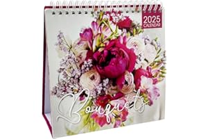 PSO PaulStore 2025 Desk Top Calendar Month to View Flip Over Home Office School Square Planner (Bouquets)
