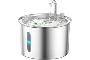 oneisall Cat Water Fountain for Drinking,2L Stainless Steel Cat Fountain Faucet Design,Ultra Silent Pet Water Fountain with 3 Pack Filters,Dishwasher Safe Water Fountain Cats Bowl