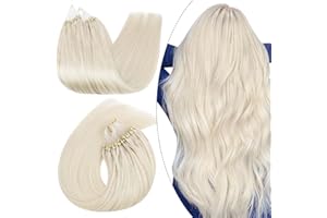 Ugeat Extension Capelli Veri Anellini 55cm Exstescion Microring Capelli Veri #60A Bionda Bianca Microring Hair Extensions 100% Remy Human Hair Naturali Lisci 1g/Ciocche 50G