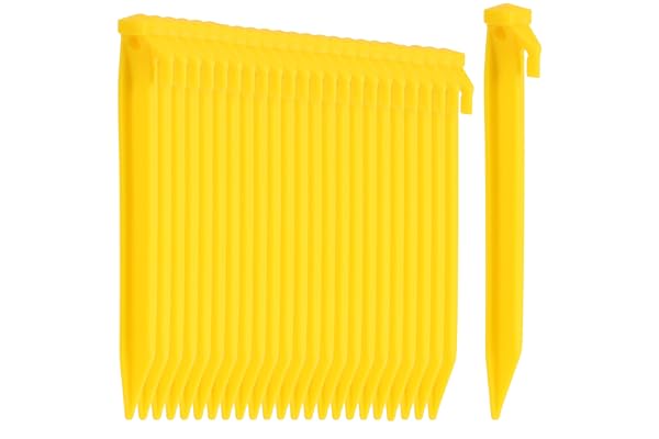 COM-FOUR® 24x piquets de Tente en Plastique - ancrages au Sol pour Le Camping, Le Jardin, la Plage - piquets avec Trou d'extraction de piquets - ancrages au Sol Jaunes - 22 cm