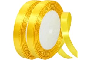 YAYAFUNFUN Satinband Goldgelb 10mm Breit Geschenkband Satin,44m Satinbänder Goldgelb Dick Schleifenband Dekoband Seidenband Geschenkverpackung Stoffband Geschenkbänder für Dekorieren Basteln Kleid Hochzeit