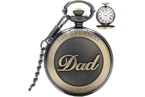SRXWO Vintage Style Men’s Quartz Pocket Watch with Roman Numerals, with Chain, for the Greatest Dad, Grandad/Grandpa - Retro Gift for Birthday or Father’s Day, m