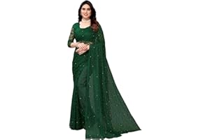TreegoArt Fashion Damen-Partykleidung, florales Design, indische Saree-Perlen, Netz-Sari mit nicht genähtem Blusenstück