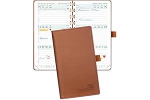POPRUN Agenda de Poche 2025 16,5 x 9 cm D'août 2024 à déc 2025 - Petit Planner Semainier Scolaire 17 Mois avec Couverture Souple Spirale, Fente Pour Carte, Papier Certifié 80 g/m² - Marron