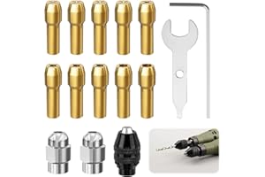 SUUOSL 15PCS 4866 Drill Chuck Collet Set, Keyless Drill Chuck Bit for Dremel Rotary Tool with Metal Nut 2pcs 0.5-3.2mm Shank Replacement 4485 Brass Collet Metal Nut Rotary Tool Accessory 3000 4000 7700 8200