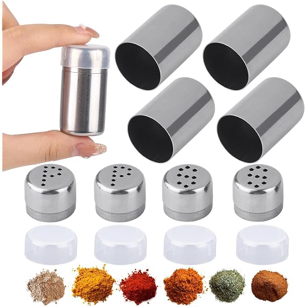 Set 4 Mini Saliera In Acciaio Inox IUSOT | 5 Ml Con Coperchio, Portatili Per Campeggio E Picnic