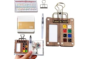 HiGropcore Travel Paint Palette, Mini Portable Watercolor Palette Set, Pocketartist Watercolor Travel Set with Binder Clips for Painters Artists Students (Wooden 8set)