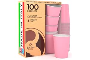 BACIATO CAFFÈ 100 Gobelets Carton Rose, Jetables, Résistant à la Chaleur, pour la Boisson Froide et Chaude, Café, Thé, pour Fête d'Anniversaire