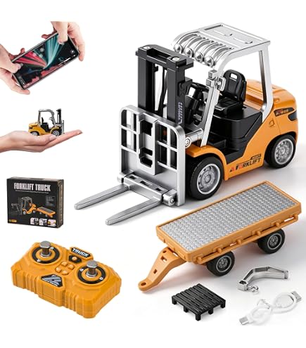 YESHIN Mini RC Metal Forklift Truck Remote Control Forklift with App Programming, Cruise Control and Speed Control, Lift Fork, Sound and LED Light