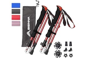 BISINNA Trekking Poles- 2pc/set Folding Aluminum Walking Sticks Hiking Sticks with Quick Lock System, Collapsible, Adjustable, Lightweight for Camping Mountaineering Hiking (2 Length)