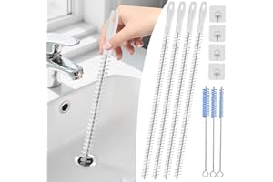 VEPEPE 4 Piezas Cepillo de Limpieza para Desagüe 45 cm, Flexible Cepillo para Fregadero, Limpia Tuberias Desagüe Cocinas, Baños, Eliminar el peloLargo, con 3 Botella de Limpieza Cepillos