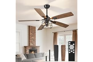 Depuley Ventilateurs de plafond 52 pouces avec éclairage: Ventilateurs de plafond à cage Double finition 5 pales - Ventilateur de plafond rustique avec télécommande pour salon de ferme Extérieur