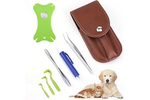 GoldOars Pince à Tiques pour Chiens 7 en 1, Carte à Tiques avec Loupe, Jeu de Crochets à Tiques avec étui pour Humains, Chats et Divers Animaux de Compagnie