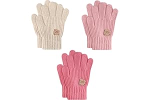 TAGVO 3 Pares de Guantes de Punto Invierno Niño de 3 a 7 Años, Guantes Termicos Guantes Mitones Niño, Guantes de Punto para Niños con Dedos Completos para correr senderismo deporte al aire libre