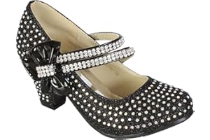 MYSHOESTORE Girls Wedding Shoes Kids Children Bridesmaid Prom Diamante Strappy Mary Jane Style Court Shoe Block Low Mid Heel Touch Buckle Fastening Party Formal Evening Dress Sandals