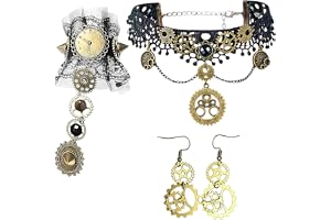 Vxcvzv steampunk accessoarer kvinnor 3-delat set växelhalsband vintage örhängen handskar med ring halloween kostym