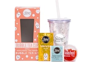 THE *TEASHED Bubble Tea Cup & Straw with Bubble Tea Kit Gift Set | 1 Serving | Set includes Mango Syrup, Strawberry Popping Boba and Tea Bag | By The TeaShed