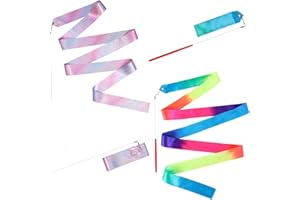 KINBOM 2 Stück Tanzbänder, 2 m Langes Gymnastikband mit Stab für Kinder Dance Ribbons Tanzband Luftschlangen für Künstlerische Tanztrainingsparty, mit Band Tänzerstab (Gemischte Farbe + Funkelnd)