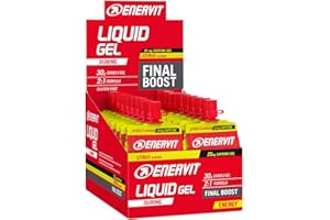 Enervit, Gel Líquido para Competir con Cafeína, Sabor Cítrico, Deportes de Resistencia, con 30 Gramos de Carbohidratos, 25 Miligramos de Cafeína, Maltodextrina y Fructosa, Envase de 18 (60 ml)