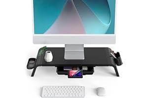 Fenge Supporto Monitor Supporto per Monitor in Legno con Cassetto, Supporto per Telefono e Scatole Di Stoccaggio Mobili L52xW23,5xH8,9cm Nero G04A1522B