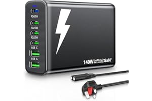 USB C Charger,LAMJAD 140W Multi USB Charger,6-Port GaN PD Travel USB Charging Station,4 USB-C+2 USB-A Portable Fast Charger Plug Compatible with MacBook Pro/hp Laptop/iPad/iPhone15/14/13/Huawei(black)