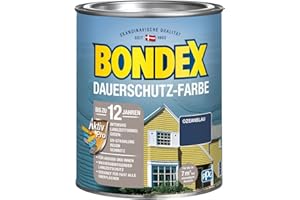 Bondex Dauerschutz Farbe Ozean Blau 0,75 L für 7 m² | Hervorragende Farbstabilität | Wetter- und UV-Schutz - bis zu 12 Jahre | Seidenglänzend | Dauerschutzfarbe | Holzfarbe