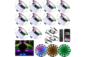 GEYUEYA HOME Lot de 10 Spot Led Encastrable Exterieur RGBW(RGB+Blanc Chaud)+IC-WIFI Spots à Encastrer Extérieur pour Terrasse, IP67 Étanche, Ø31mm, DC12V Spots LED Encastrable Compatible avec Alexa Google Home